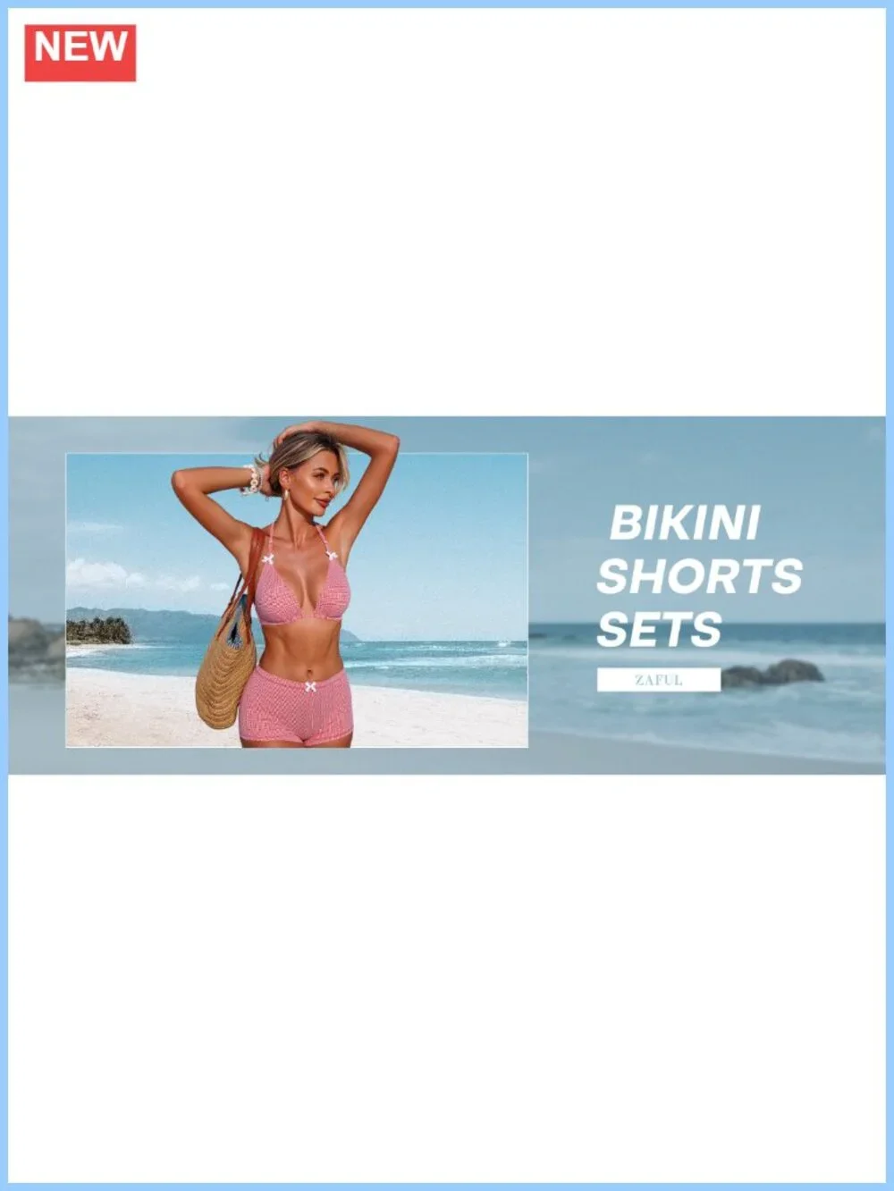Women's Gingham Bikini Set with Shorts Adjustable Halter Triangle Swimsuit